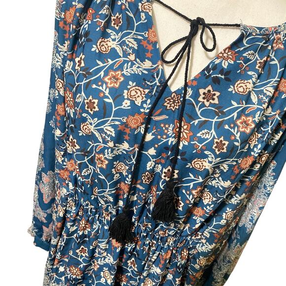 Women's Shift Dress Long Sleeve Floral Print Multicolor Size Medium Modest Boho - Picture 8 of 12